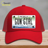 Gun Girl Michigan Novelty License Plate Hat Mesh / Red