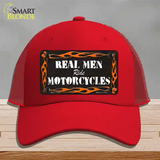 Real Men Ride Motorcycles Novelty License Plate Hat Mesh / Red