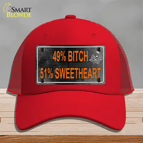 49 Percent Bitch 51 Percent Sweet Novelty License Plate Hat Mesh / Red