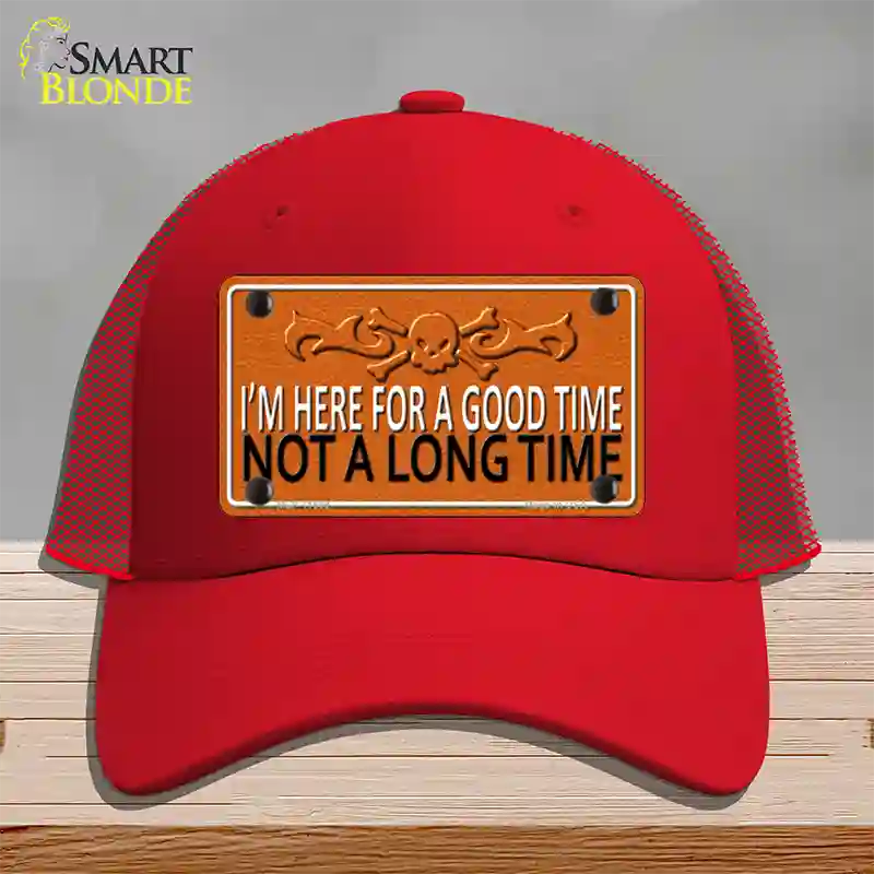 Here For A Good Time Novelty License Plate Hat Mesh / Red