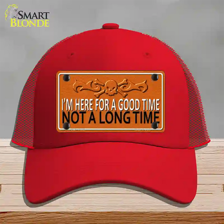 Here For A Good Time Novelty License Plate Hat Mesh / Red