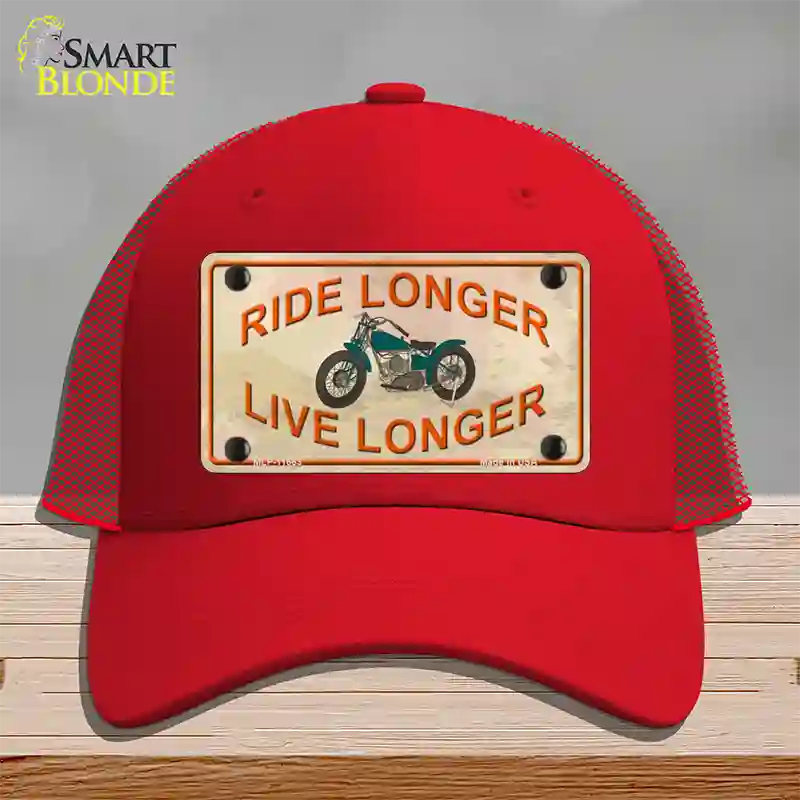 Ride Longer Live Longer Novelty License Plate Hat Mesh / Red