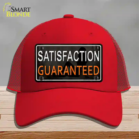 Satisfaction Guaranteed Novelty License Plate Hat Mesh / Red