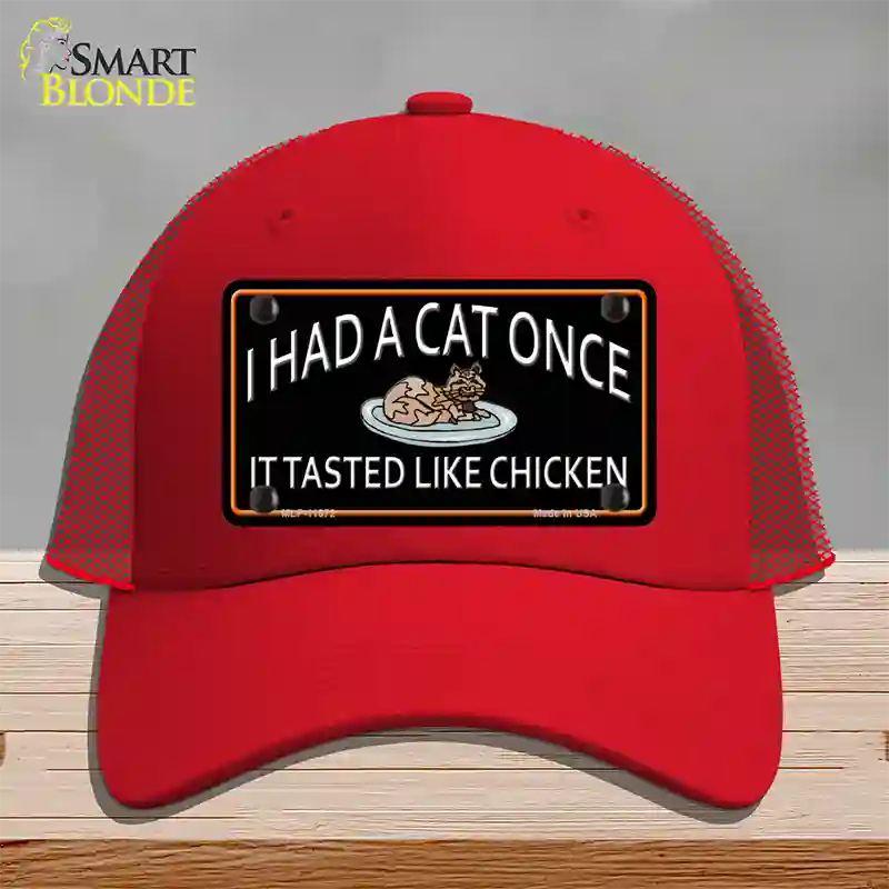 I Had A Cat Once Novelty License Plate Hat Mesh / Red