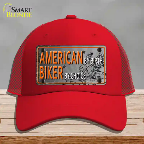 American Biker Novelty License Plate Hat Mesh / Red