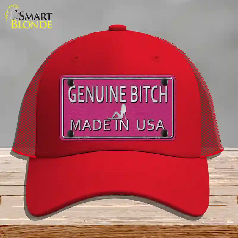 Genuine Bitch Made In USA Novelty License Plate Hat Mesh / Red