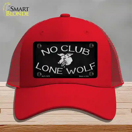 No Club Lone Wolf Novelty License Plate Hat Mesh / Red