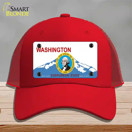 Washington Seal And State Novelty License Plate Hat Mesh / Red