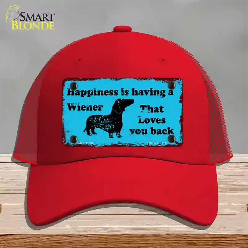 Happiness Is Having A Wiener Novelty License Plate Hat Mesh / Red