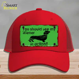 Wiener In Action Novelty License Plate Hat Mesh / Red