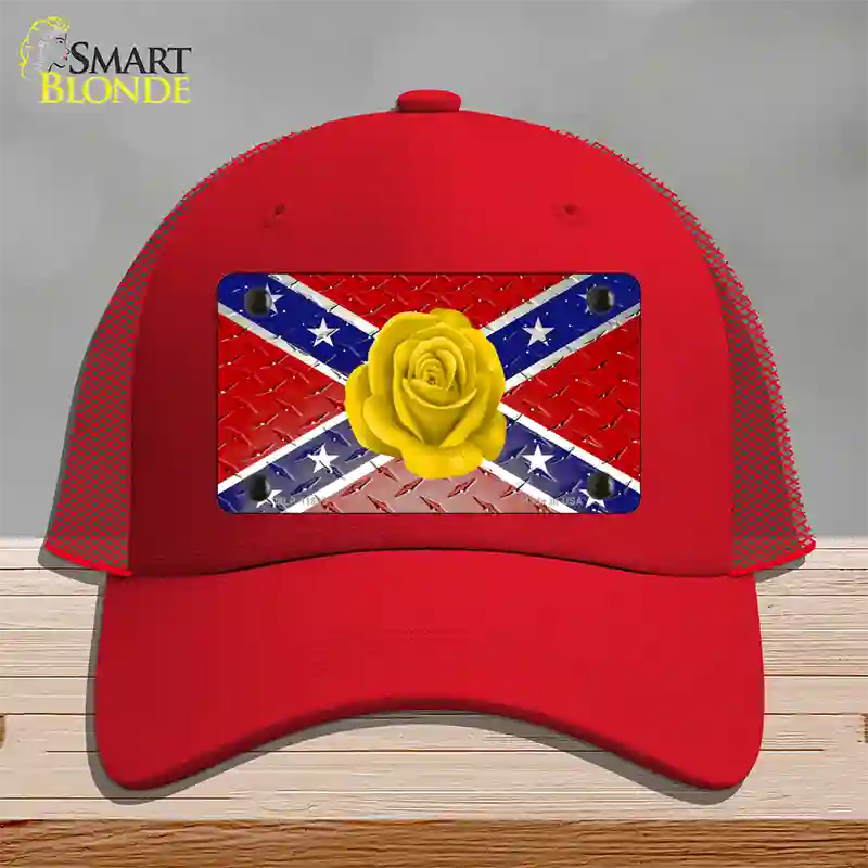 Confederate Flag With Yellow Rose Novelty License Plate Hat Mesh / Red