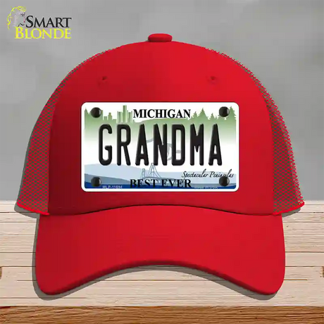 Grandma Michigan Novelty License Plate Hat Mesh / Red