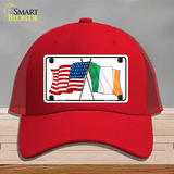 Ireland USA Crossed Flag Novelty License Plate Hat Mesh / Red