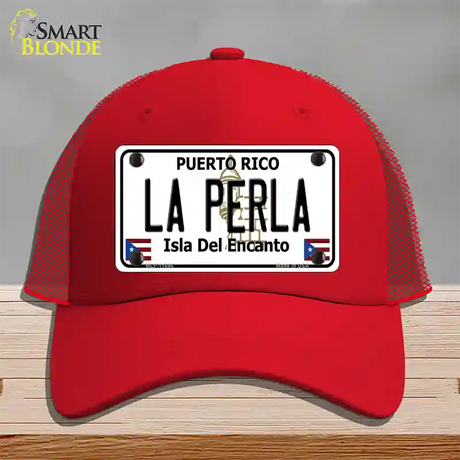 La Perla Puerto Rico Novelty License Plate Hat Mesh / Red