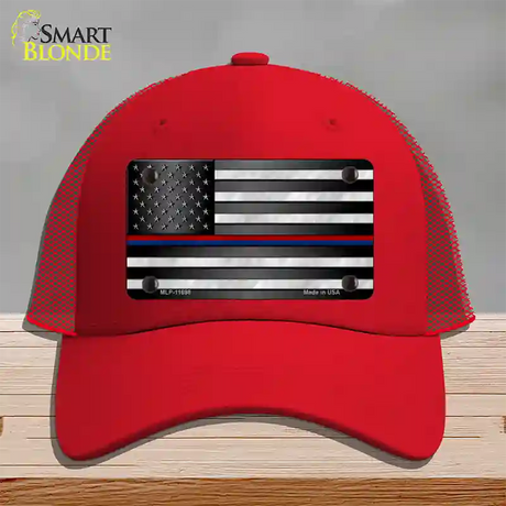 First Responder American Flag Novelty License Plate Hat Mesh / Red