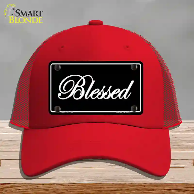 Blessed Black Novelty License Plate Hat Mesh / Red