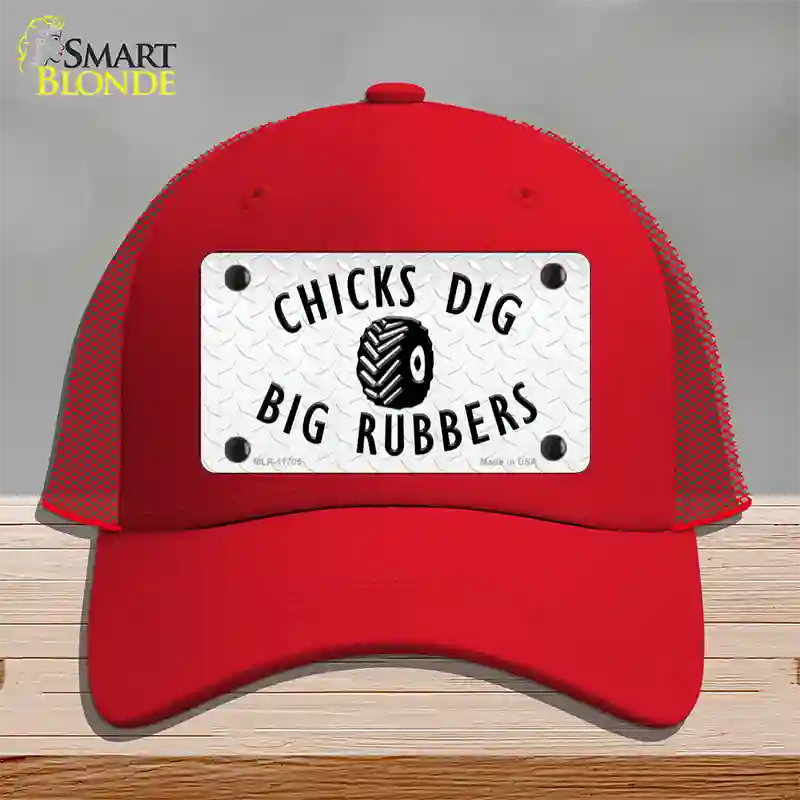 Chicks Dig Big Rubbers Novelty License Plate Hat Mesh / Red