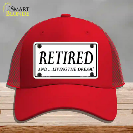 Retired And Living The Dream Novelty License Plate Hat Mesh / Red