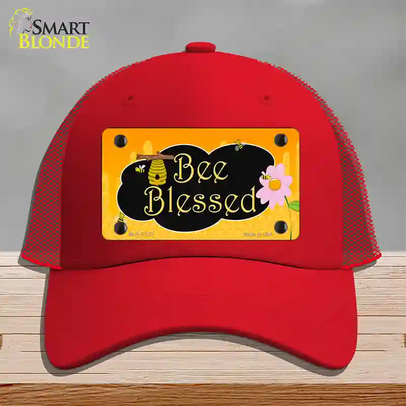 Bee Blessed Honey Hive Novelty License Plate Hat Mesh / Red