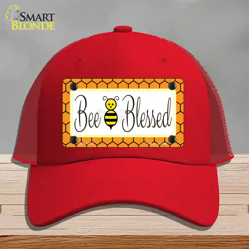 Bee Blessed Simple Novelty License Plate Hat Mesh / Red