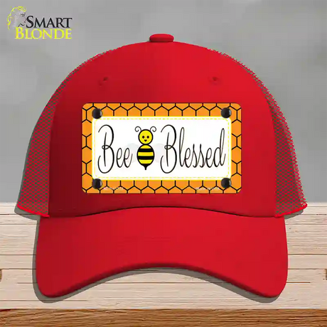 Bee Blessed Simple Novelty License Plate Hat Mesh / Red