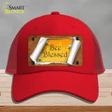 Bee Blessed Scroll Novelty License Plate Hat Mesh / Red