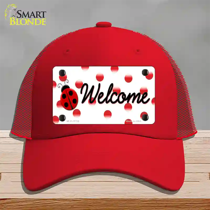 Welcome Ladybug Novelty License Plate Hat Mesh / Red