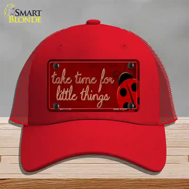 Take Time for Little Things Novelty License Plate Hat Mesh / Red