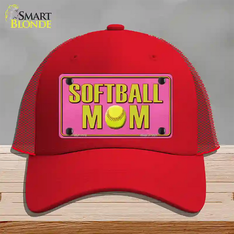 Softball Mom Novelty License Plate Hat Mesh / Red