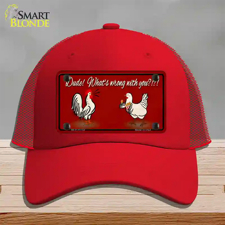 Dude Whats Wrong With You Novelty License Plate Hat Mesh / Red