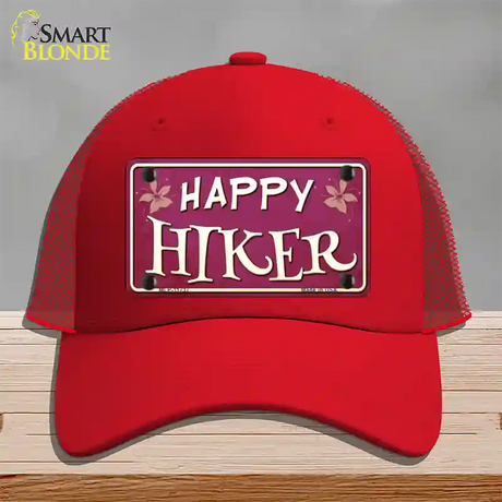 Happy Hiker Novelty License Plate Hat Mesh / Red