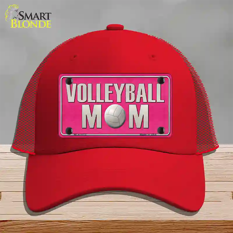 Volleyball Mom Novelty License Plate Hat Mesh / Red