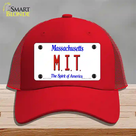 MIT Massachusetts State Novelty License Plate Hat Mesh / Red