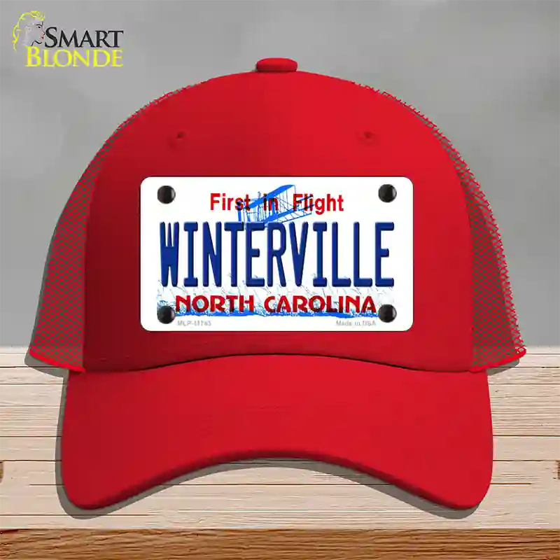 Winterville North Carolina State Novelty License Plate Hat Mesh / Red