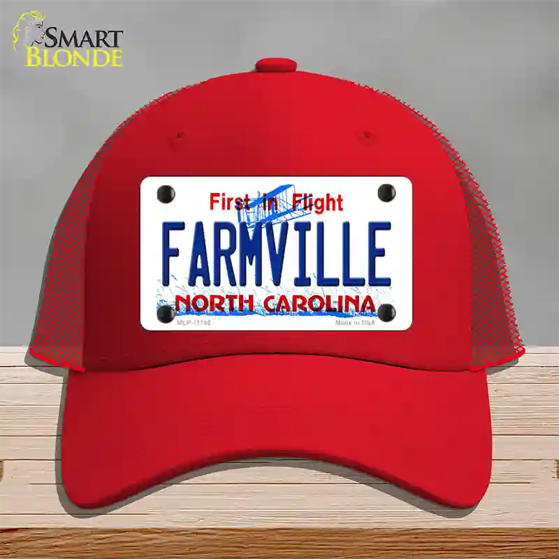 Farmville North Carolina State Novelty License Plate Hat Mesh / Red