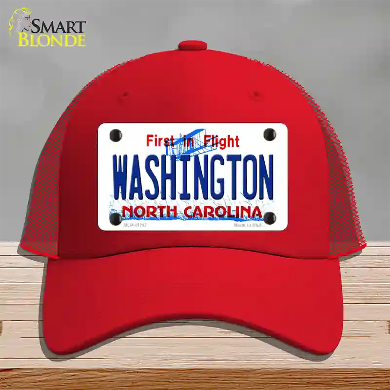 Washington North Carolina State Novelty License Plate Hat Mesh / Red