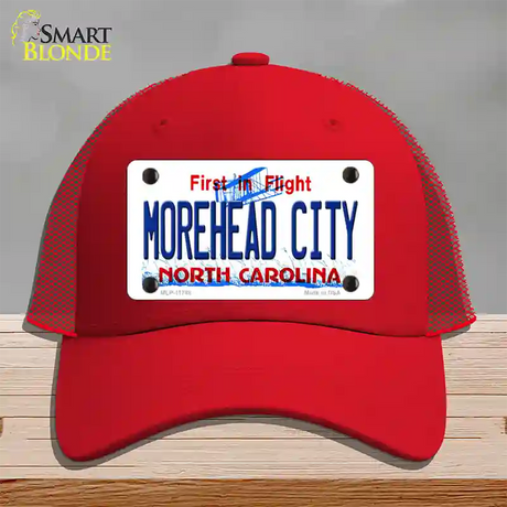 Morehead City North Carolina State Novelty License Plate Hat Mesh / Red