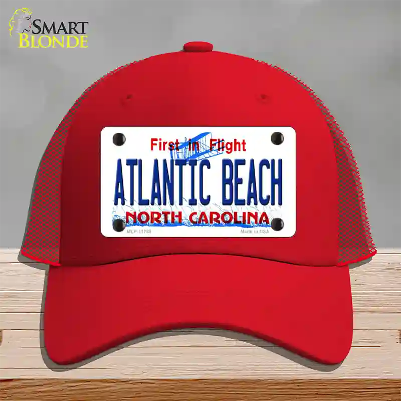 Atlantic Beach North Carolina State Novelty License Plate Hat Mesh / Red