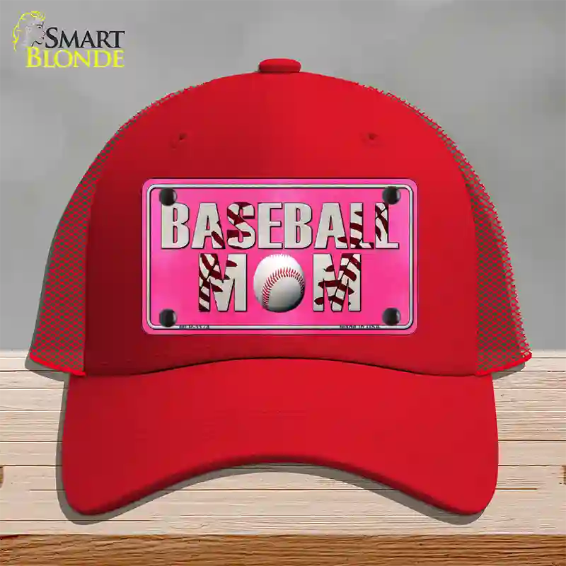 Baseball Mom Novelty License Plate Hat Mesh / Red