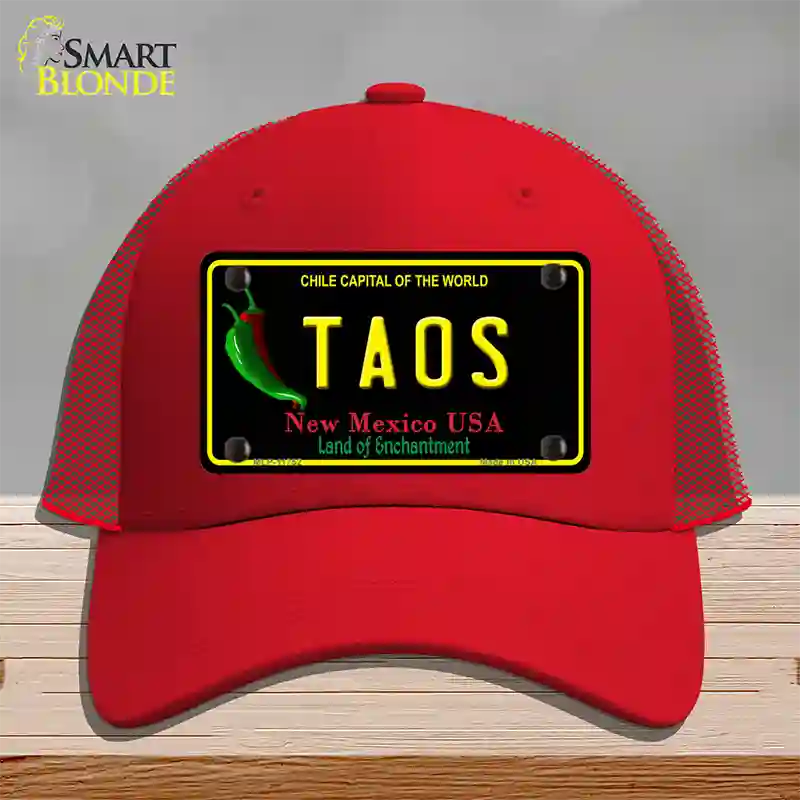 Taos New Mexico Black State Novelty License Plate Hat Mesh / Red