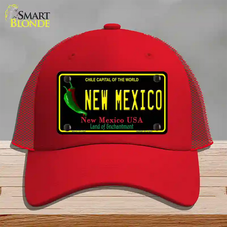 New Mexico Black State Novelty License Plate Hat Mesh / Red