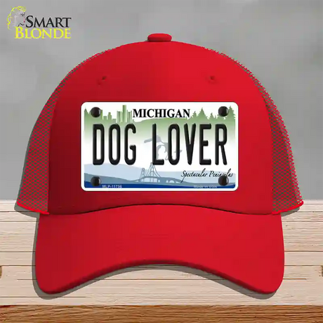 Michigan Dog Lover Novelty License Plate Hat Mesh / Red