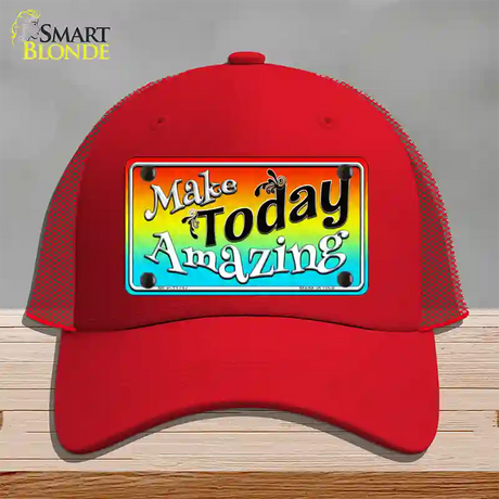 Make Today Amazing Novelty License Plate Hat Mesh / Red