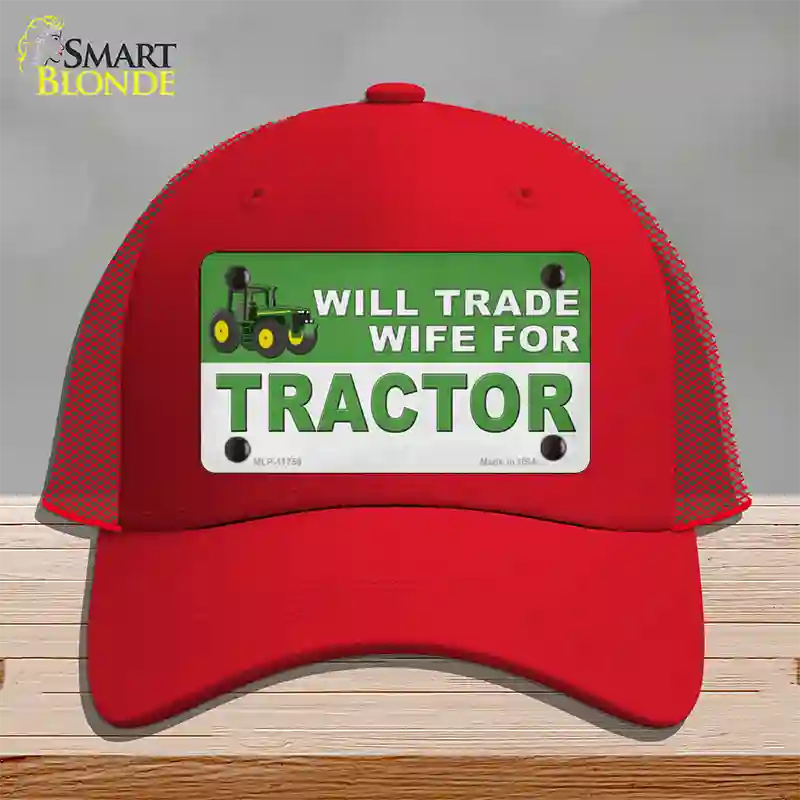 Will Trade Wife for Tractor Novelty License Plate Hat Mesh / Red