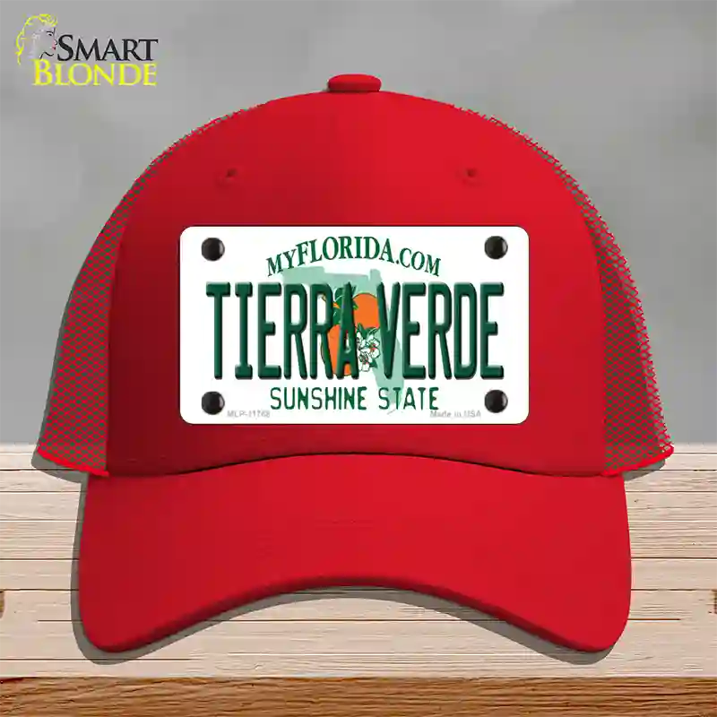 Tierra Verde Florida Novelty License Plate Hat Mesh / Red