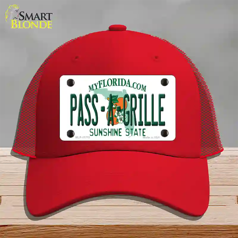 Pass A Grille Florida Novelty License Plate Hat Mesh / Red