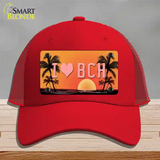 I Love Beach Novelty License Plate Hat Mesh / Red