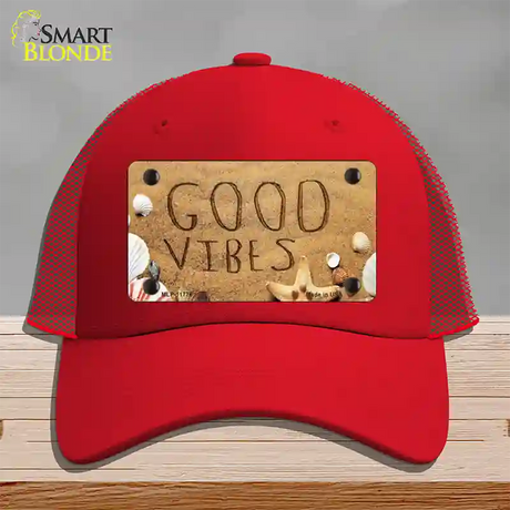 Good Vibes in the Sand Novelty License Plate Hat Mesh / Red