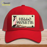 Hello Sweetie Vintage Pinup Novelty License Plate Hat Mesh / Red