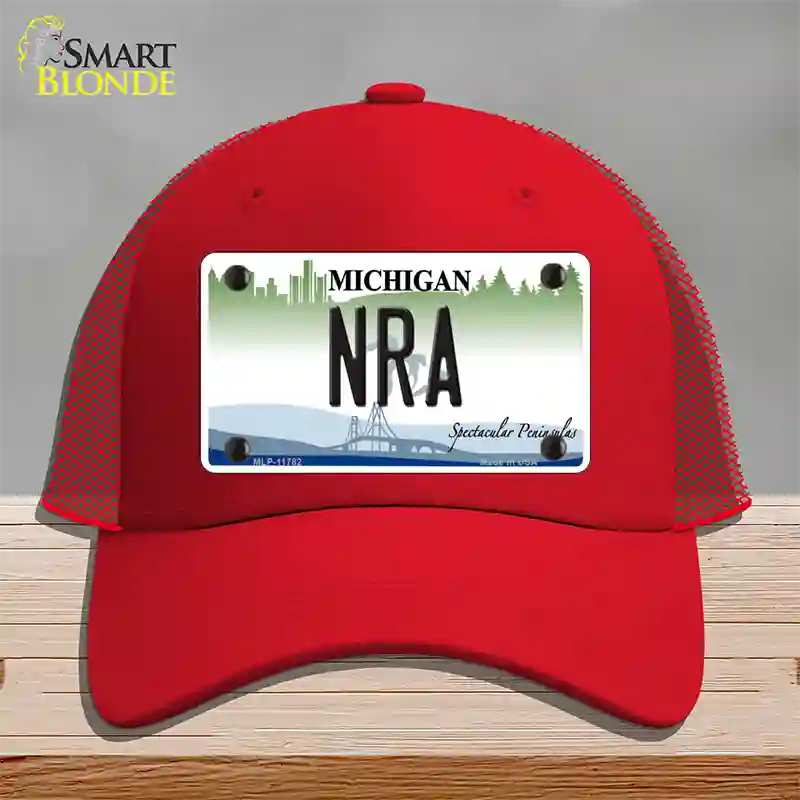 NRA Michigan Novelty License Plate Hat Mesh / Red